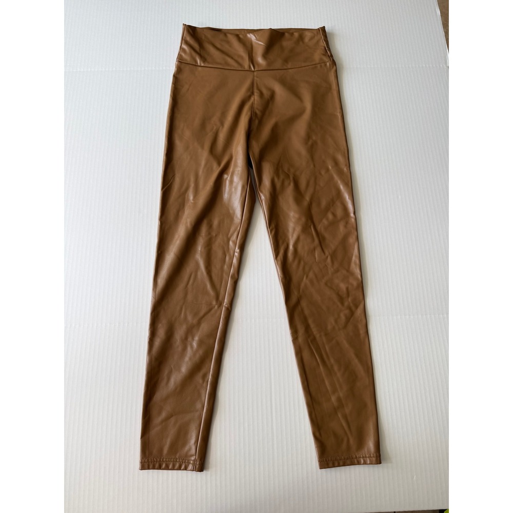 Unbranded Brown Faux Leather Leggings Womens Size M High Waisted Slim Fit